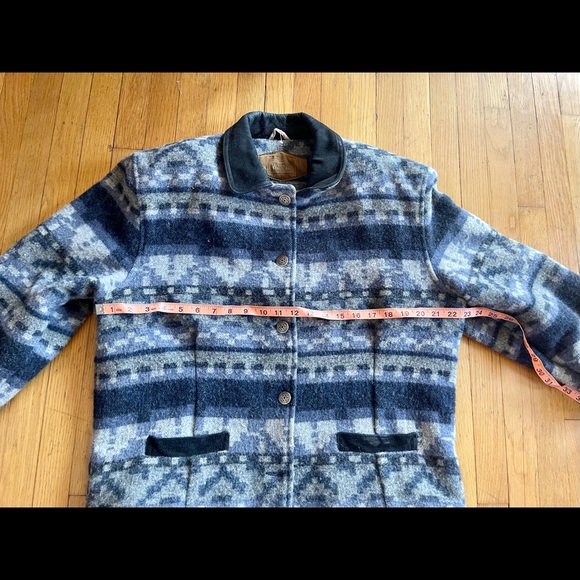 80 Vintage Woolrich Blue Wool Tapestry Blanket Coat - Picture 10 of 12